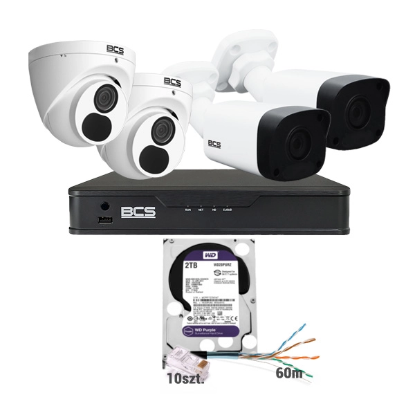 zestaw do monitoringu IP 2Mpx 4 kamery rejestrator i akcesoria