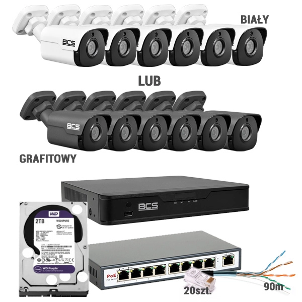 zestaw do monitoringu IP 2Mpx 4 kamery rejestrator i akcesoria