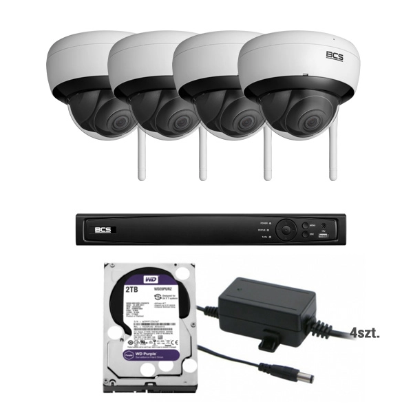 zestaw do monitoringu IP 4Mpx 4 kamery wifi rejestrator i akcesoria