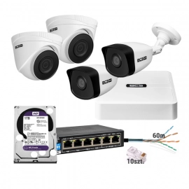 Zestaw MBS-BCS3 do zewnętrznego monitoringu IP BCS Basic 2Mpx rejestrator 4 kanałowy 4 kamery
