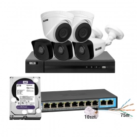Zestaw MBS-BCS5 do zewnętrznego monitoringu IP BCS Basic 2Mpx rejestrator 8 kanałowy 5x kamera