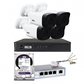 Zestaw MBS-BCS8 do zewnętrznego monitoringu IP BCS Point 2Mpx rejestrator 4 kanałowy 4 kamery