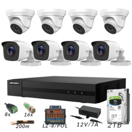 Zestaw HIW5 do monitoringu HD-TVI Hikvision Hiwatch rejestrator 8-kanałowy 4x tubowa 4x kopułkowa 4Mpx akcesoria