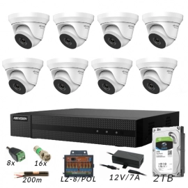 Zestaw HIW6 do monitoringu HD-TVI Hikvision Hiwatch rejestrator 8-kanałowy 8x kamera kopułkowa 4Mpx akcesoria