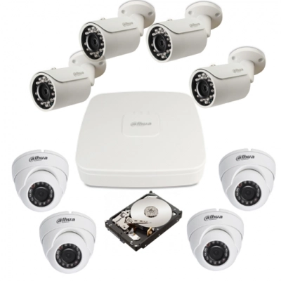 Zestaw promocyjny monitoringu Dahua IP 3 - 4 kamery kopułkowe i 4 kamery tubowe 2Mpx