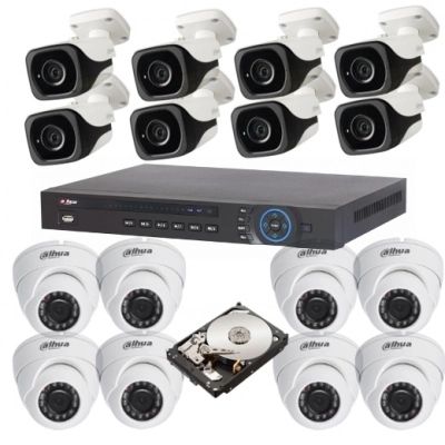 Zestaw promocyjny monitoringu Dahua IP 5 - 8 kamer kopułkowych i 8 kamer tubowych 2Mpx
